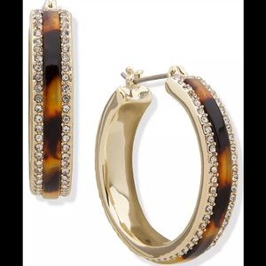 Gold-Tone Medium Pavé &Tortoise-Look Hoop Earrings